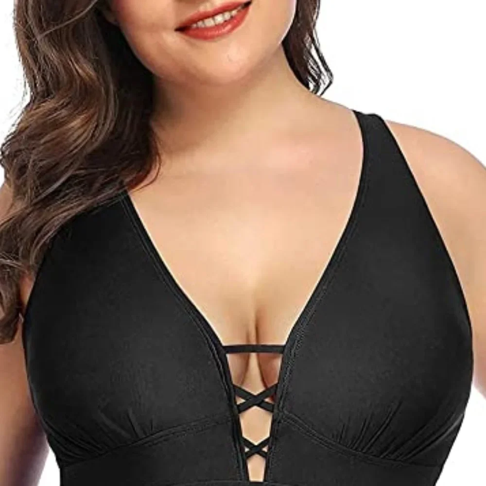 YONIQUE Lace up Plunge Front One Piece swimsuit 🏖️ NEW WITH TAG!!!